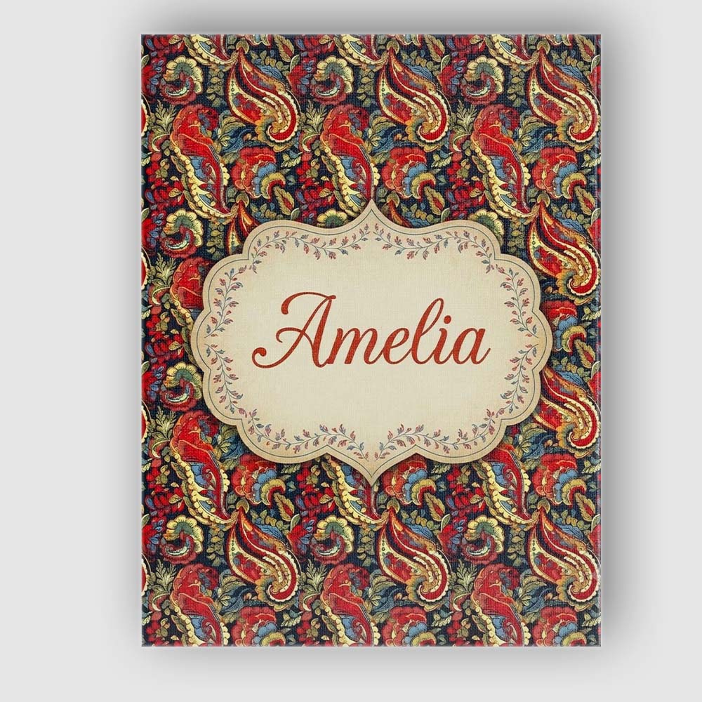 Personalised Name Red Cream Paisley Floral Custom  Unique Gift Idea Elegant Feature Canvas Wall Art Print Decor Picture Ready to Hang