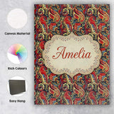 Personalised Name Red Cream Paisley Floral Custom  Unique Gift Idea Elegant Feature Canvas Wall Art Print Decor Picture Ready to Hang