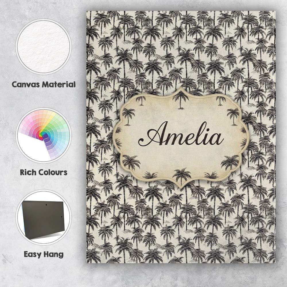 Personalised Name Tropical Palm Tree Custom Premium Decorative Design Modern Room Accent Canvas Wall Art Print Decor Picture Ready to Hang