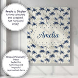 Personalised Name Blue Palm Tree Tropical Custom  Unique Gift Idea Elegant Feature Canvas Wall Art Print Decor Picture Ready to Hang