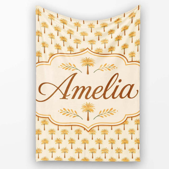 Minimal Palm Tree Repeating Pattern Soft Neutral Tropical Design  Personalised Custom Name Super Soft Fleece Blanket Bed Sofa Throw