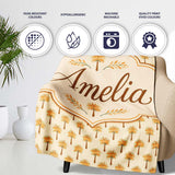 Minimal Palm Tree Repeating Pattern Soft Neutral Tropical Design  Personalised Custom Name Super Soft Fleece Blanket Bed Sofa Throw