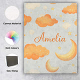 Personalised Name Orange Clouds Moon Stars Seamless Pattern Cute Custom  Interior Canvas Wall Art Print Decor Picture Ready to Hang