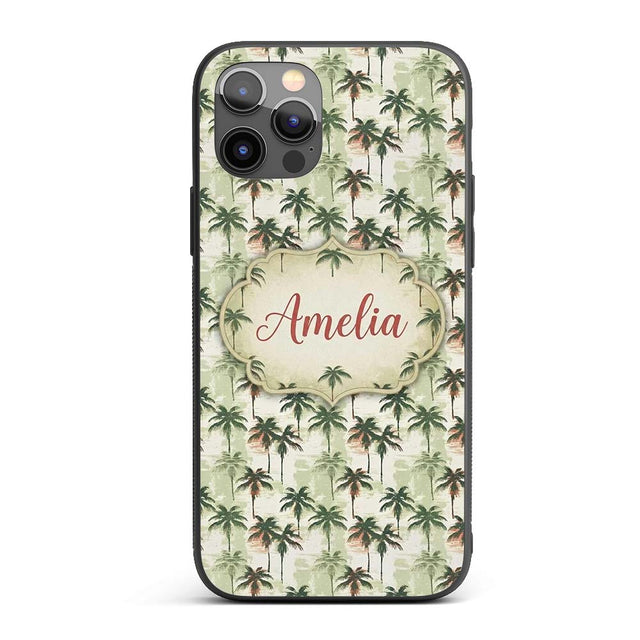 Abstract Palm Tree Grunge Seamless Printed Design Custom Name Protective Phone Case Mobile Cover Durable Everyday Smartphone Shock Resistant