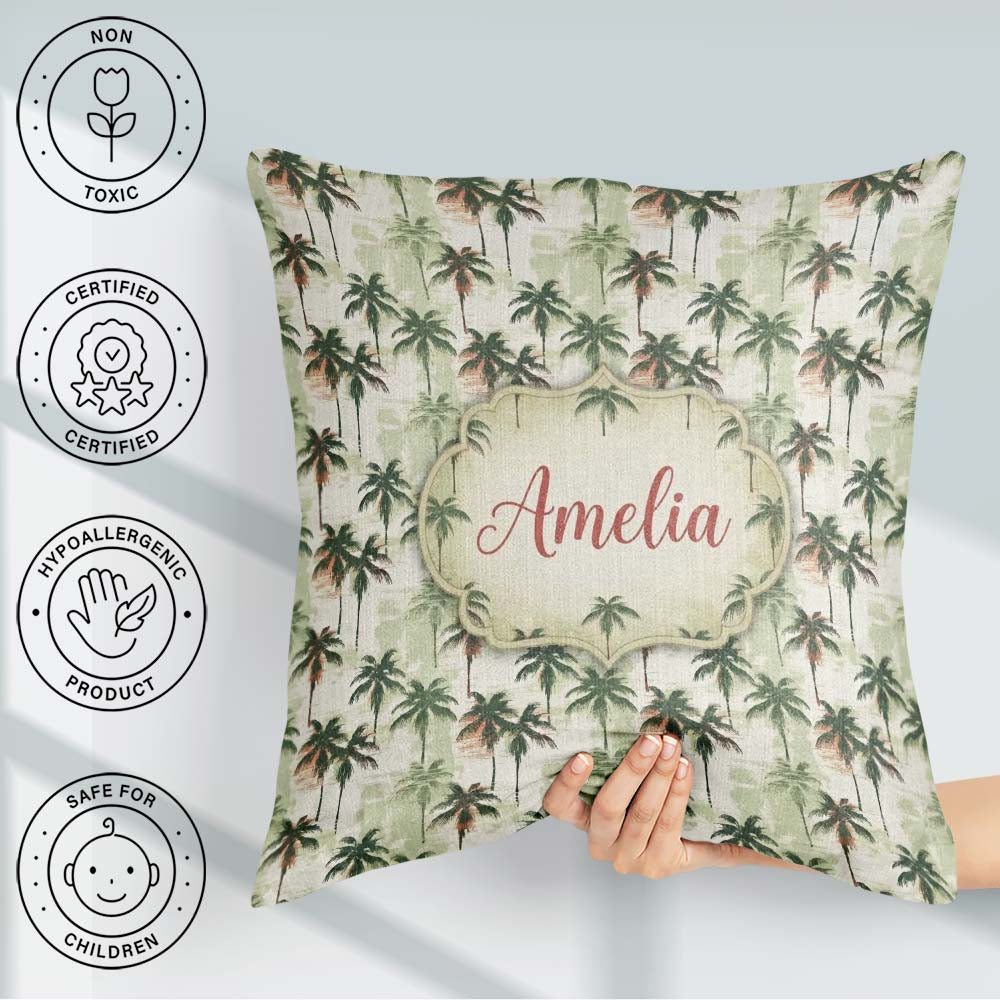 Custom Name Abstract Palm Tree Seamless Pattern Artistic Coastal Square Filled Cushion Throw Pillow Sofa Bed Home Decor Zip Washable UK Made