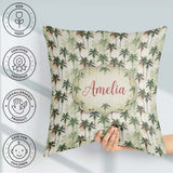 Custom Name Abstract Palm Tree Seamless Pattern Artistic Coastal Square Filled Cushion Throw Pillow Sofa Bed Home Decor Zip Washable UK Made