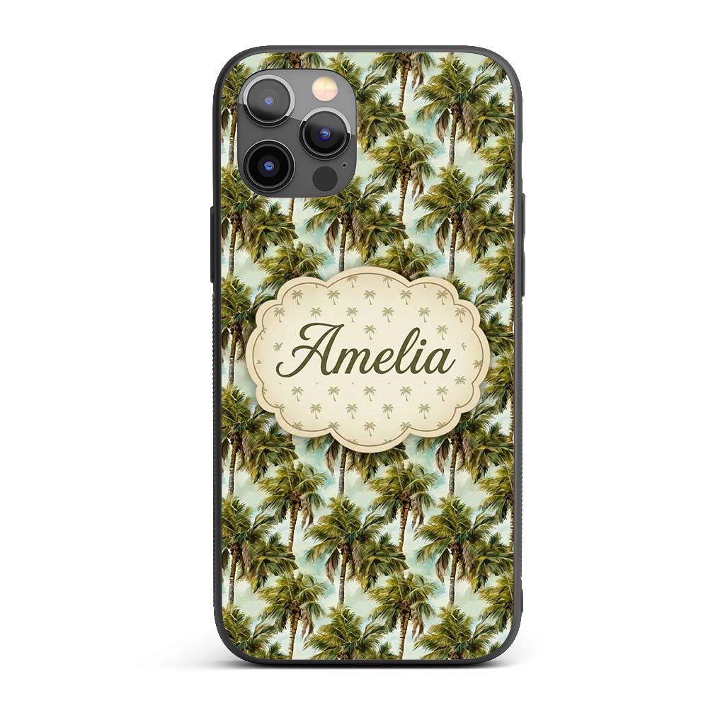 Realistic Tropical Palm Tree Sky Printed Design Custom Name Protective Phone Case Mobile Cover Durable Everyday Smartphone Shock Resistant