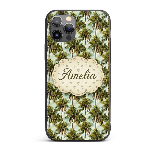 Realistic Tropical Palm Tree Sky Printed Design Custom Name Protective Phone Case Mobile Cover Durable Everyday Smartphone Shock Resistant