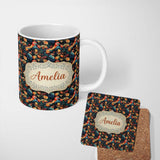 Personalized Custom Name Colorful Tropical Parrot Floral Jungle Seamless Pattern Exotic Bird 11oz Ceramic Coffee Tea Mug White Large Handle