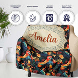 Colorful Tropical Parrot Floral Jungle Seamless Pattern Exotic Bird  Personalised Custom Name Super Soft Fleece Blanket Bed Sofa Throw