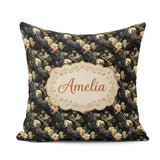 Custom Name Elegant Cockatoo Parrot Floral Seamless Pattern Dark Square Filled Cushion Throw Pillow Sofa Bed Home Decor Zip Washable UK Made