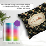 Custom Name Elegant Cockatoo Parrot Floral Seamless Pattern Dark Square Filled Cushion Throw Pillow Sofa Bed Home Decor Zip Washable UK Made