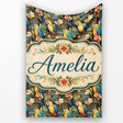 Bright Macaw Parrot Tropical Floral Seamless Pattern Exotic Jungle  Personalised Custom Name Super Soft Fleece Blanket Bed Sofa Throw