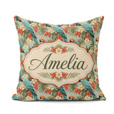 Custom Name Tropical Macaw Parrot Floral Jungle Seamless Pattern Square Filled Cushion Throw Pillow Sofa Bed Home Decor Zip Washable UK Made