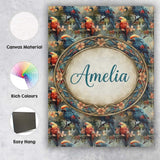 Personalised Name Colorful Parrot Bird on Custom  Unique Gift Idea Elegant Feature Canvas Wall Art Print Decor Picture Ready to Hang