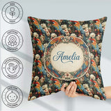 Custom Name Vibrant Macaw Parrot with Flowers Seamless Botanical Square Filled Cushion Throw Pillow Sofa Bed Home Decor Zip Washable UK Made