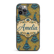 Vintage Art Nouveau Peacock Floral Printed Design Custom Name Protective Phone Case Mobile Cover Durable Everyday Smartphone Shock Resistant