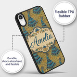 Vintage Art Nouveau Peacock Floral Printed Design Custom Name Protective Phone Case Mobile Cover Durable Everyday Smartphone Shock Resistant