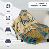 Vintage Art Nouveau Peacock Floral Seamless Pattern Ornamental Name  Personalised Custom Name Super Soft Fleece Blanket Bed Sofa Throw