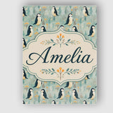 Personalised Name Cute Penguin Birds Custom Premium Decorative Design Modern Room Accent Canvas Wall Art Print Decor Picture Ready to Hang