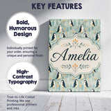 Personalised Name Cute Penguin Birds Custom Premium Decorative Design Modern Room Accent Canvas Wall Art Print Decor Picture Ready to Hang