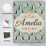 Personalised Name Cute Penguin Birds Custom Premium Decorative Design Modern Room Accent Canvas Wall Art Print Decor Picture Ready to Hang
