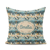 Custom Name Penguin Birds in Winter Seamless Pattern Cute Nature Square Filled Cushion Throw Pillow Sofa Bed Home Decor Zip Washable UK Made
