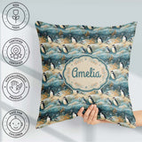 Custom Name Penguin Birds in Winter Seamless Pattern Cute Nature Square Filled Cushion Throw Pillow Sofa Bed Home Decor Zip Washable UK Made
