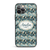 Adorable Penguin Birds Floral Meadow Seamless Custom Name Protective Phone Case Mobile Cover Durable Everyday Smartphone Shock Resistant