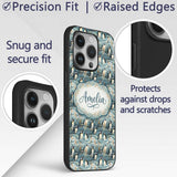 Adorable Penguin Birds Floral Meadow Seamless Custom Name Protective Phone Case Mobile Cover Durable Everyday Smartphone Shock Resistant