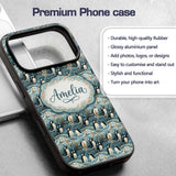 Adorable Penguin Birds Floral Meadow Seamless Custom Name Protective Phone Case Mobile Cover Durable Everyday Smartphone Shock Resistant