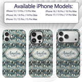 Adorable Penguin Birds Floral Meadow Seamless Custom Name Protective Phone Case Mobile Cover Durable Everyday Smartphone Shock Resistant