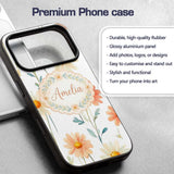 Watercolor Peach Daisy Floral Seamless Pattern on Custom Name Protective Phone Case Mobile Cover Durable Everyday Smartphone Shock Resistant