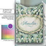 Gentle Penguin Birds in Meadow Grass Seamless Pattern Soft Nature  Personalised Custom Name Super Soft Fleece Blanket Bed Sofa Throw