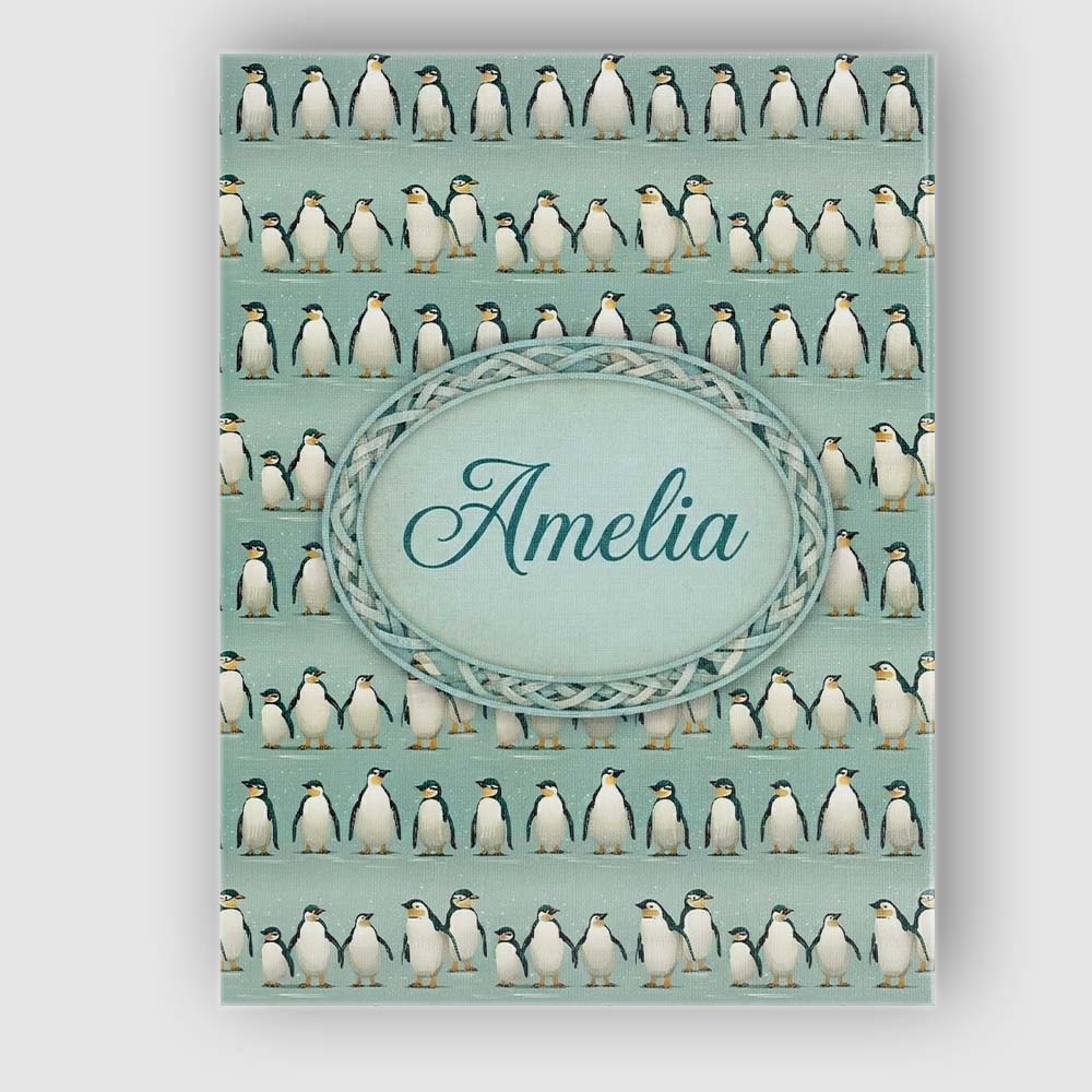Personalised Name Cute Penguin Family Rows Custom  Unique Gift Idea Elegant Feature Canvas Wall Art Print Decor Picture Ready to Hang
