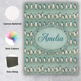 Personalised Name Cute Penguin Family Rows Custom  Unique Gift Idea Elegant Feature Canvas Wall Art Print Decor Picture Ready to Hang