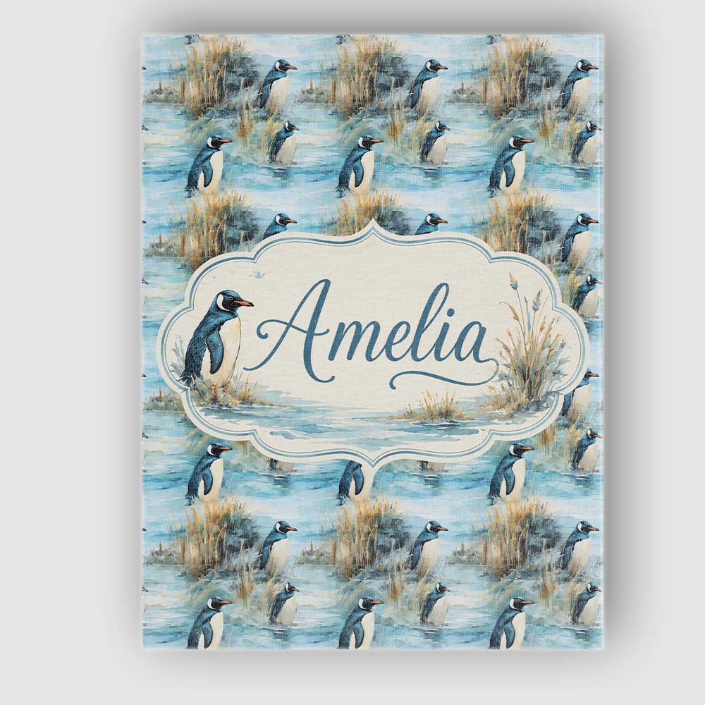 Personalised Name Penguin Birds by Water Custom  Unique Gift Idea Elegant Feature Canvas Wall Art Print Decor Picture Ready to Hang