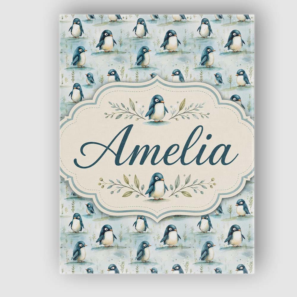 Personalised Name Adorable Baby Penguin Custom  Modern Room Accent Elegant Feature Canvas Wall Art Print Decor Picture Ready to Hang