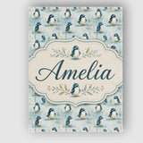 Personalised Name Adorable Baby Penguin Custom  Modern Room Accent Elegant Feature Canvas Wall Art Print Decor Picture Ready to Hang