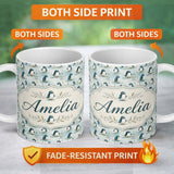 Personalized Custom Name Adorable Baby Penguin Scatter Seamless Pattern Soft Pastel Nature 11oz Ceramic Coffee Tea Mug White Large Handle