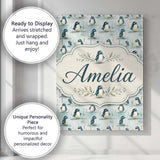 Personalised Name Adorable Baby Penguin Custom  Modern Room Accent Elegant Feature Canvas Wall Art Print Decor Picture Ready to Hang