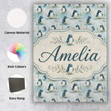Personalised Name Adorable Baby Penguin Custom  Modern Room Accent Elegant Feature Canvas Wall Art Print Decor Picture Ready to Hang