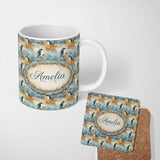 Personalized Custom Name Abstract Penguin Birds Artistic Brush Style Seamless Pattern Modern 11oz Ceramic Coffee Tea Mug White Large Handle