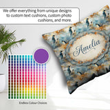 Custom Name Abstract Penguin Birds Artistic Brush Style Seamless Square Filled Cushion Throw Pillow Sofa Bed Home Decor Zip Washable UK Made