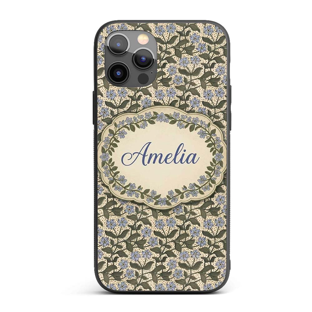 Vintage Floral Vine Small Blue Flowers Seamless Custom Name Protective Phone Case Mobile Cover Durable Everyday Smartphone Shock Resistant