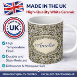 Personalized Custom Name Vintage Floral Vine Small Blue Flowers Seamless Pattern Classic 11oz Ceramic Coffee Tea Mug White Large Handle
