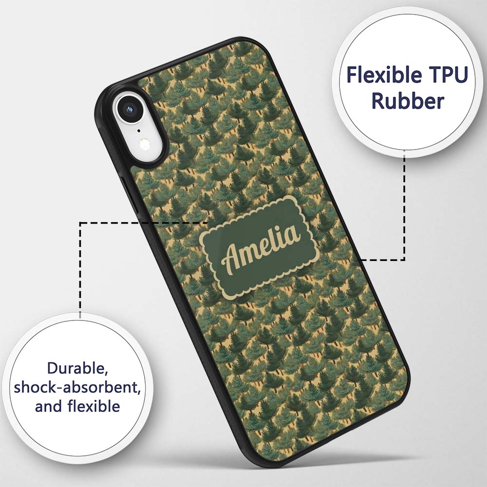 Dense Pine Forest Trees Seamless Pattern Rustic Custom Name Protective Phone Case Mobile Cover Durable Everyday Smartphone Shock Resistant