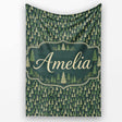 Small Pine Tree Forest Scatter Seamless Pattern Dark Green Woodland  Personalised Custom Name Super Soft Fleece Blanket Bed Sofa Throw