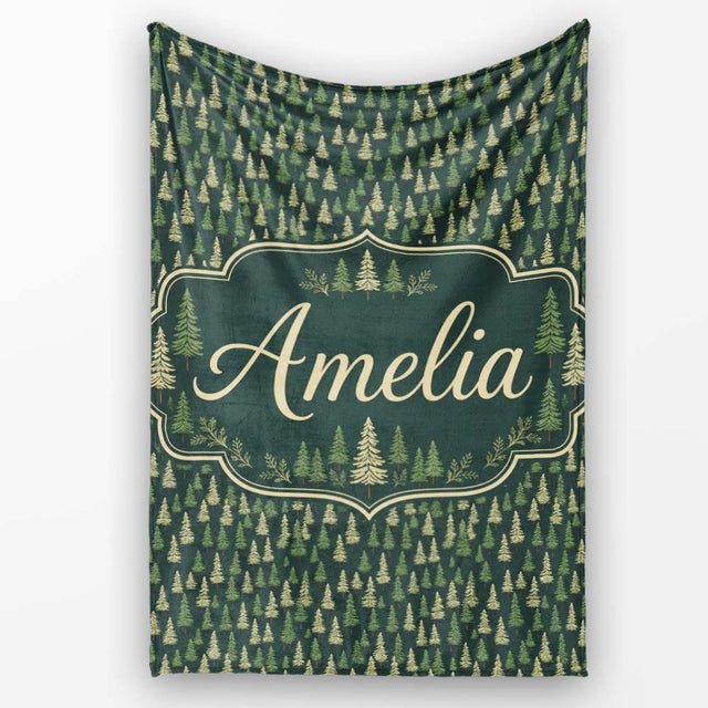 Small Pine Tree Forest Scatter Seamless Pattern Dark Green Woodland  Personalised Custom Name Super Soft Fleece Blanket Bed Sofa Throw