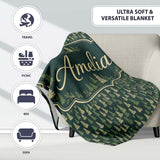 Small Pine Tree Forest Scatter Seamless Pattern Dark Green Woodland  Personalised Custom Name Super Soft Fleece Blanket Bed Sofa Throw